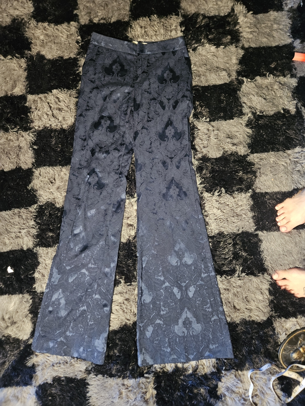 Anthropologie Blue Floral Jacquard Wide-Leg Pants - Picture 4 of 5